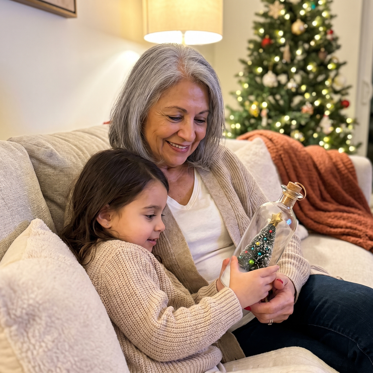 Grandmother receiving meaningful Christmas gift