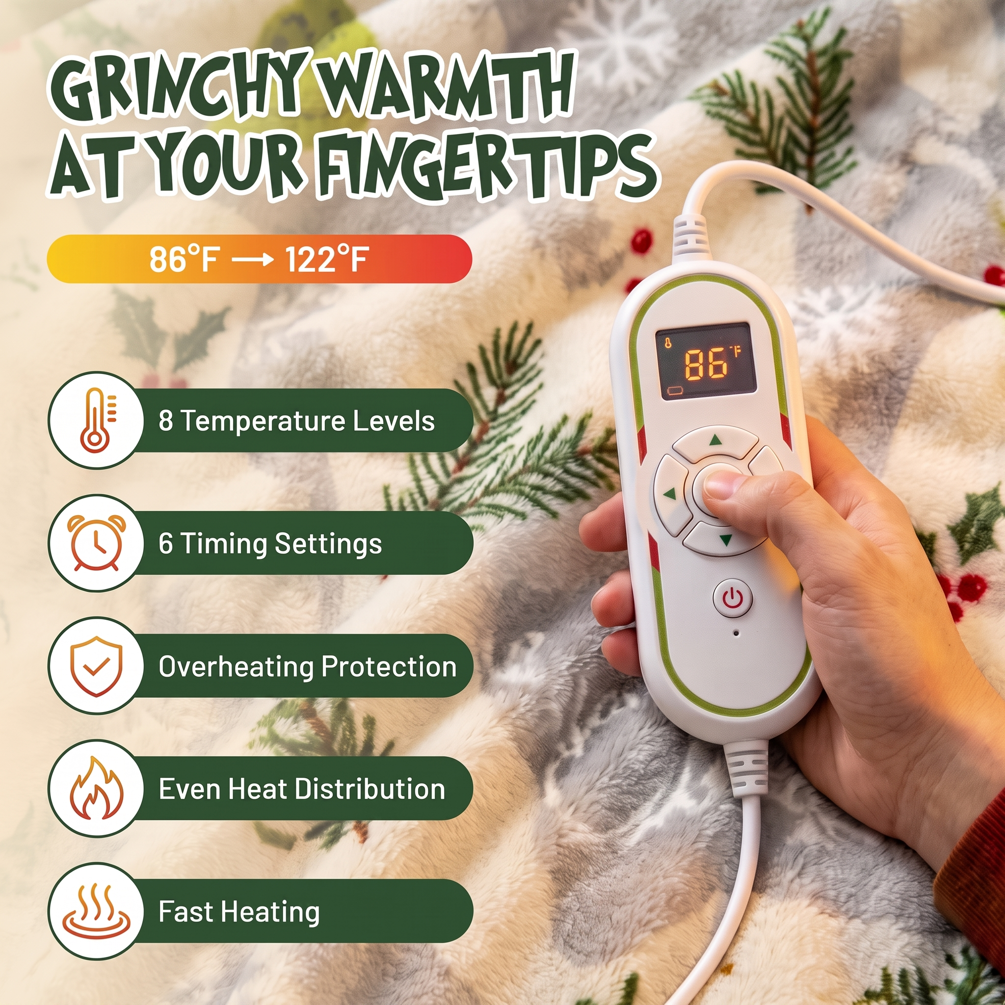 Heated robe controller with temperature, timer and safety features
